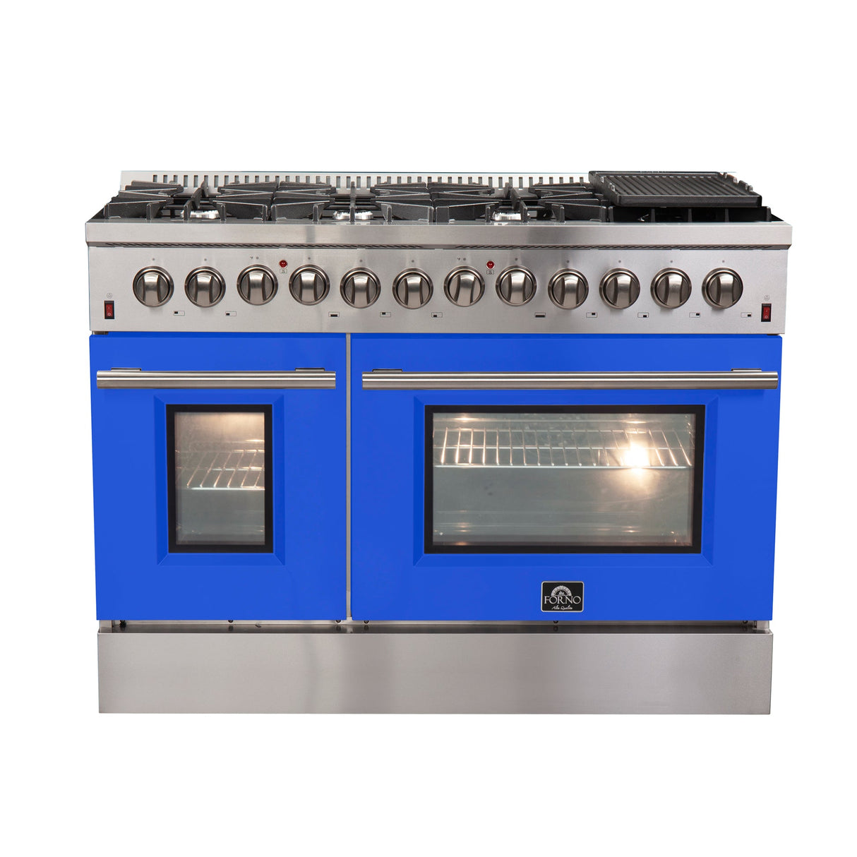 Forno Galiano 48-Inch Freestanding Dual Fuel Range, Double Convection Ovens, Blue Doors
