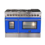 Forno Galiano 48-Inch Freestanding Dual Fuel Range, Double Convection Ovens, Blue Doors