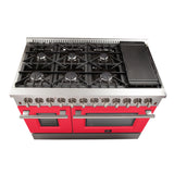 Forno Galiano 48-Inch Freestanding Dual Fuel Range, Double Convection Ovens, Red Doors