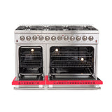 Forno Galiano 48-Inch Freestanding Dual Fuel Range, Double Convection Ovens, Red Doors