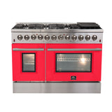 Forno Galiano 48-Inch Freestanding Dual Fuel Range, Double Convection Ovens, Red Doors