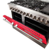 Forno Galiano 48-Inch Freestanding Dual Fuel Range, Double Convection Ovens, Red Doors