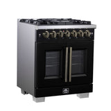Forno Capriasca Freestanding French Door Dual Fuel Range with Antique Brass Accessories, True Convection Oven