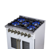 Forno Capriasca Freestanding French Door Dual Fuel Range with Antique Brass Accessories, True Convection Oven