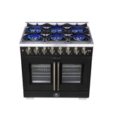 Forno Capriasca Freestanding French Door Dual Fuel Range with Antique Brass Accessories, True Convection Oven