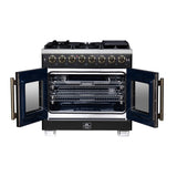 Forno Capriasca Freestanding French Door Dual Fuel Range with Antique Brass Accessories, True Convection Oven