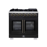 Forno Capriasca Freestanding French Door Dual Fuel Range with Antique Brass Accessories, True Convection Oven