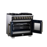 Forno Capriasca Freestanding French Door Dual Fuel Range with Antique Brass Accessories, True Convection Oven