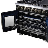 Forno Capriasca Freestanding French Door Dual Fuel Range with Antique Brass Accessories, True Convection Oven