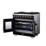 Forno Capriasca Freestanding French Door Dual Fuel Range with Antique Brass Accessories, True Convection Oven