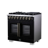 Forno Capriasca Freestanding French Door Dual Fuel Range with Antique Brass Accessories, True Convection Oven