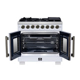 Forno Capriasca Freestanding French Door Dual Fuel Range with Antique Brass Accessories, True Convection Oven