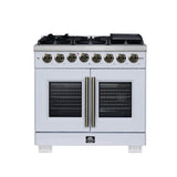 Forno Capriasca Freestanding French Door Dual Fuel Range with Antique Brass Accessories, True Convection Oven