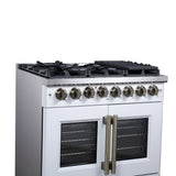 Forno Capriasca Freestanding French Door Dual Fuel Range with Antique Brass Accessories, True Convection Oven