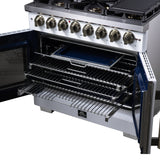 Forno Capriasca Freestanding French Door Dual Fuel Range with Antique Brass Accessories, True Convection Oven