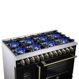 Forno Capriasca Freestanding French Door Dual Fuel Range with Antique Brass Accessories, True Convection Oven