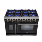 Forno Capriasca Freestanding French Door Dual Fuel Range with Antique Brass Accessories, True Convection Oven