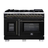 Forno Capriasca Freestanding French Door Dual Fuel Range with Antique Brass Accessories, True Convection Oven