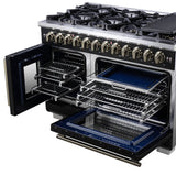 Forno Capriasca Freestanding French Door Dual Fuel Range with Antique Brass Accessories, True Convection Oven