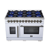 Forno Capriasca Freestanding French Door Dual Fuel Range with Antique Brass Accessories, True Convection Oven