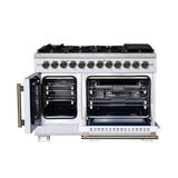 Forno Capriasca Freestanding French Door Dual Fuel Range with Antique Brass Accessories, True Convection Oven