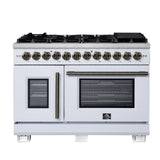 Forno Capriasca Freestanding French Door Dual Fuel Range with Antique Brass Accessories, True Convection Oven