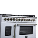 Forno Capriasca Freestanding French Door Dual Fuel Range with Antique Brass Accessories, True Convection Oven
