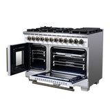 Forno Capriasca Freestanding French Door Dual Fuel Range with Antique Brass Accessories, True Convection Oven