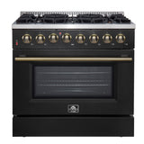 Forno Galiano Dual Fuel Range with Antique Brass Design, True Convection Oven