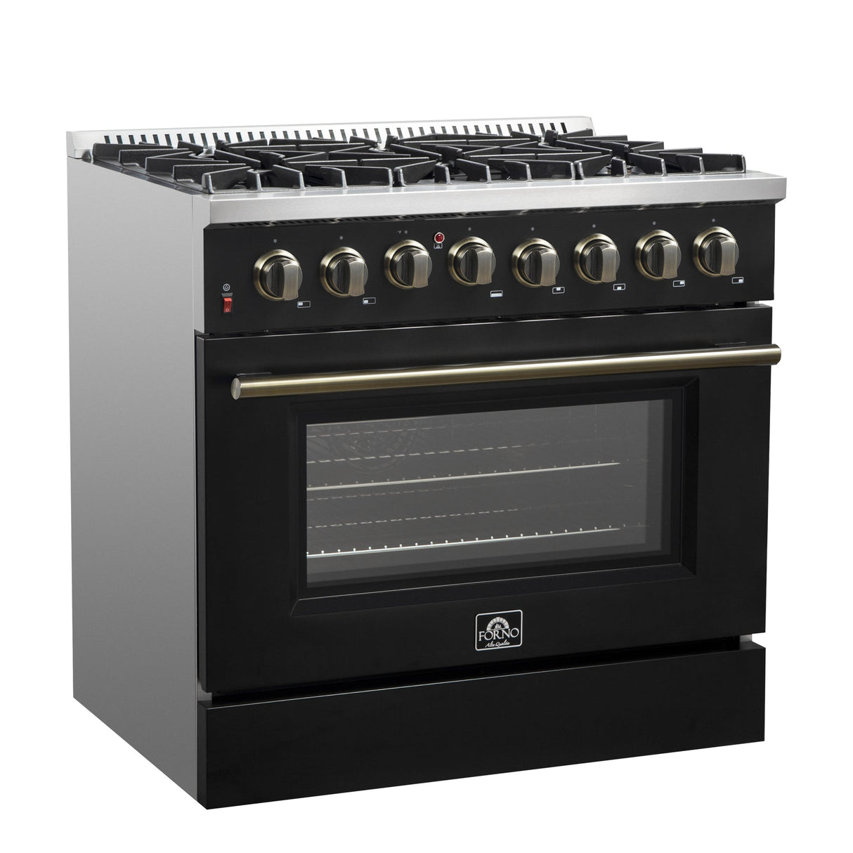 Forno Galiano Dual Fuel Range with Antique Brass Design, True Convection Oven
