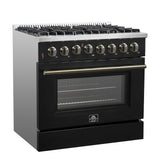Forno Galiano Dual Fuel Range with Antique Brass Design, True Convection Oven