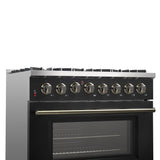 Forno Galiano Dual Fuel Range with Antique Brass Design, True Convection Oven