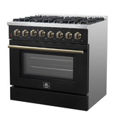 Forno Galiano Dual Fuel Range with Antique Brass Design, True Convection Oven