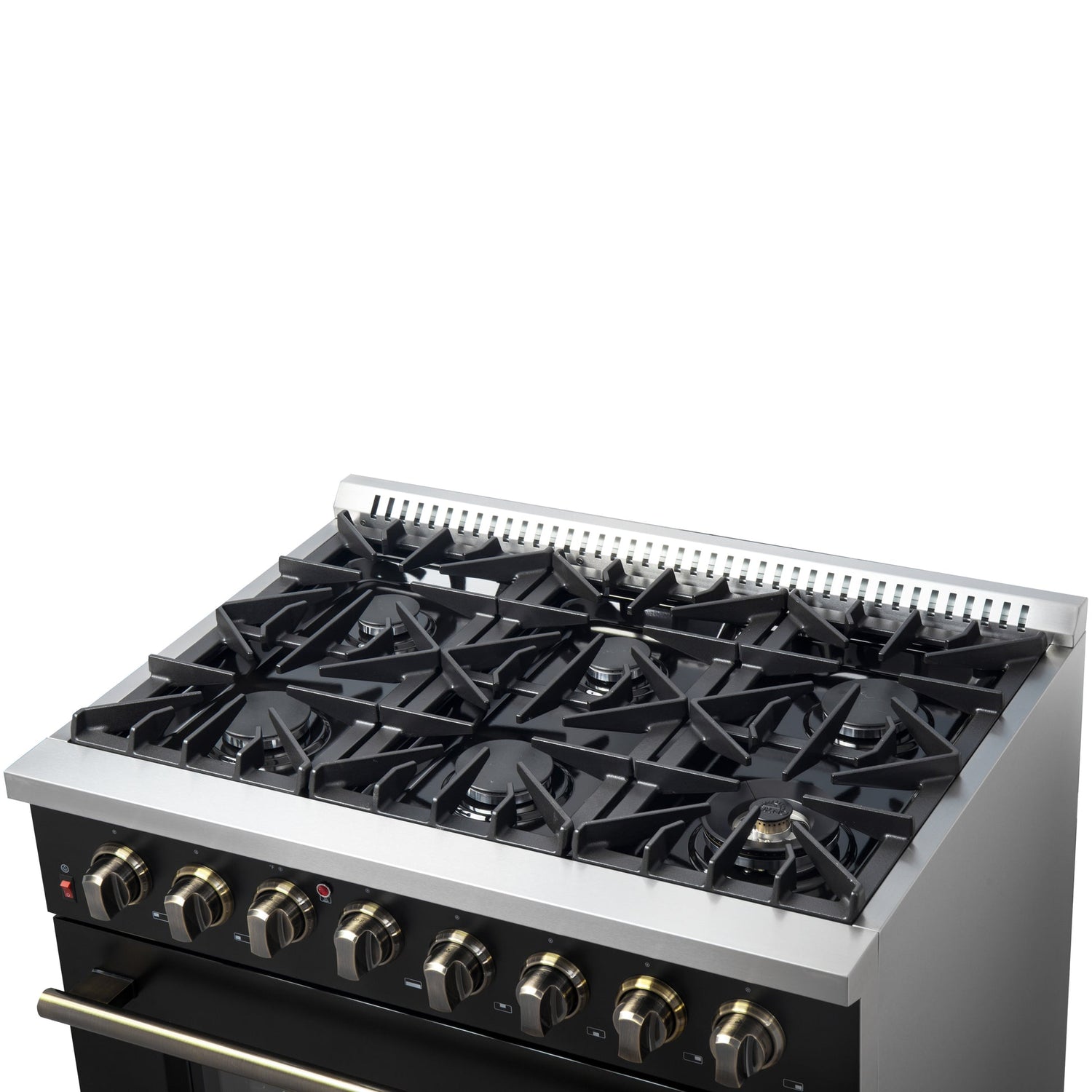Forno Galiano Dual Fuel Range with Antique Brass Design, True Convection Oven