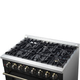 Forno Galiano Dual Fuel Range with Antique Brass Design, True Convection Oven