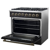 Forno Galiano Dual Fuel Range with Antique Brass Design, True Convection Oven