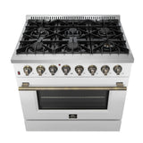 Forno Galiano Dual Fuel Range with Antique Brass Design, True Convection Oven