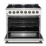 Forno Galiano Dual Fuel Range with Antique Brass Design, True Convection Oven