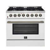 Forno Galiano Dual Fuel Range with Antique Brass Design, True Convection Oven