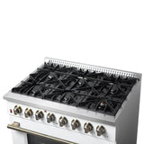 Forno Galiano Dual Fuel Range with Antique Brass Design, True Convection Oven