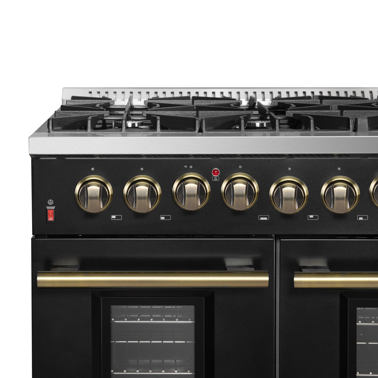 Forno Galiano Dual Fuel Range with Antique Brass Design, True Convection Oven