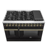 Forno Galiano Dual Fuel Range with Antique Brass Design, True Convection Oven