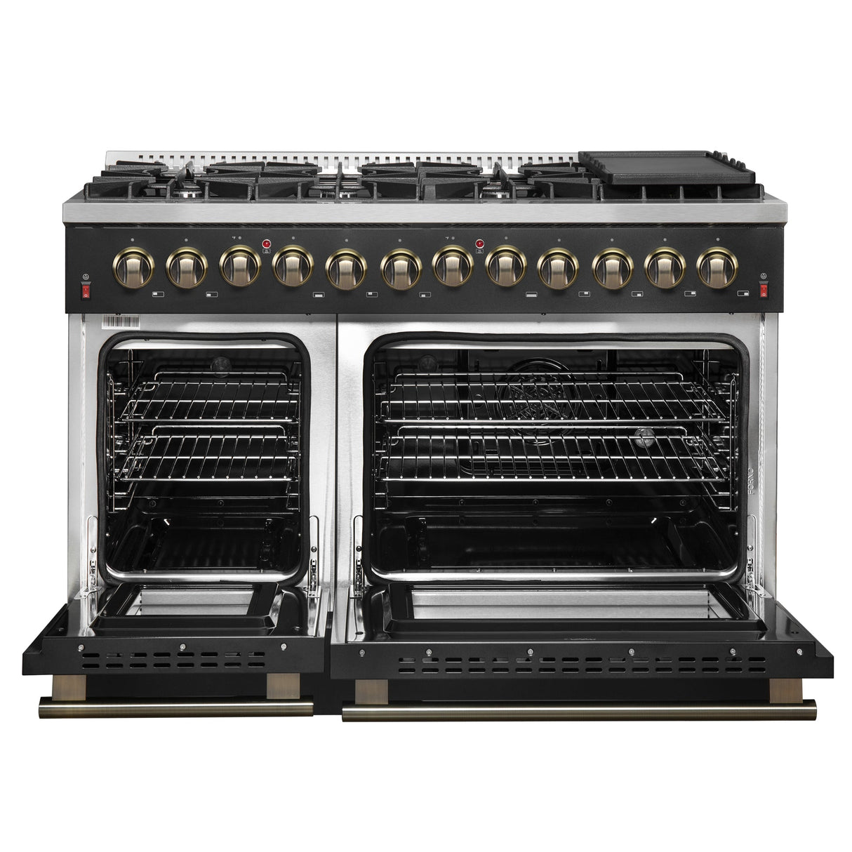 Forno Galiano Dual Fuel Range with Antique Brass Design, True Convection Oven