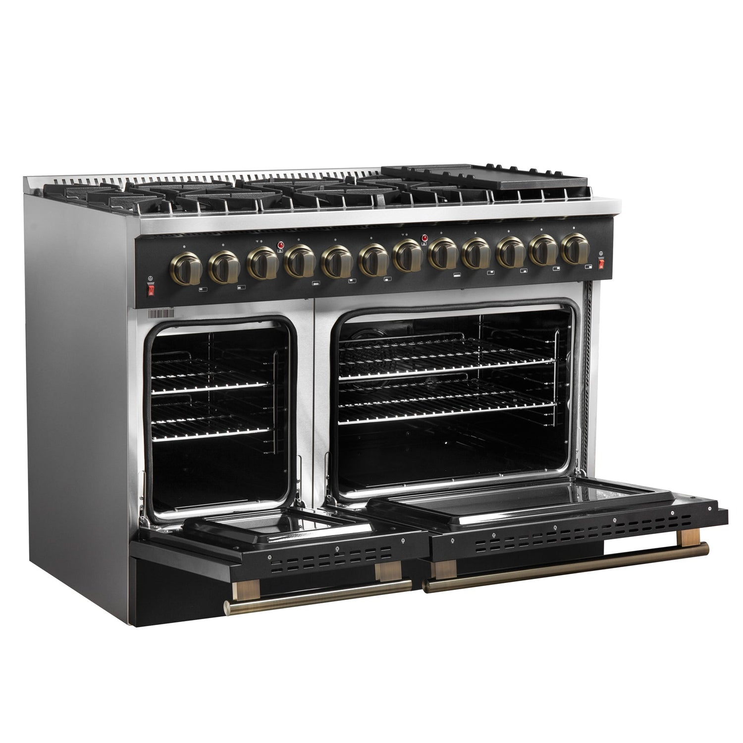 Forno Galiano Dual Fuel Range with Antique Brass Design, True Convection Oven