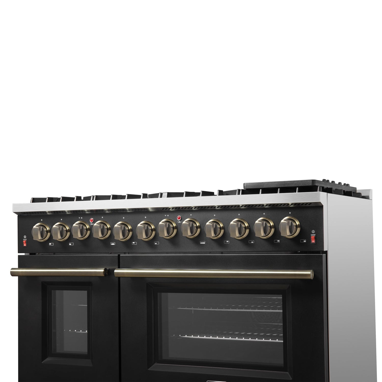 Forno Galiano Dual Fuel Range with Antique Brass Design, True Convection Oven