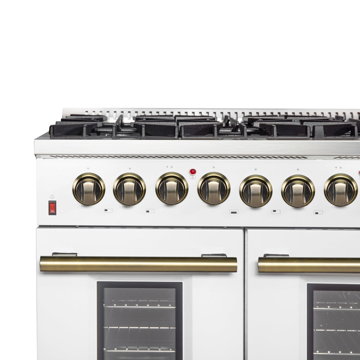 Forno Galiano Dual Fuel Range with Antique Brass Design, True Convection Oven