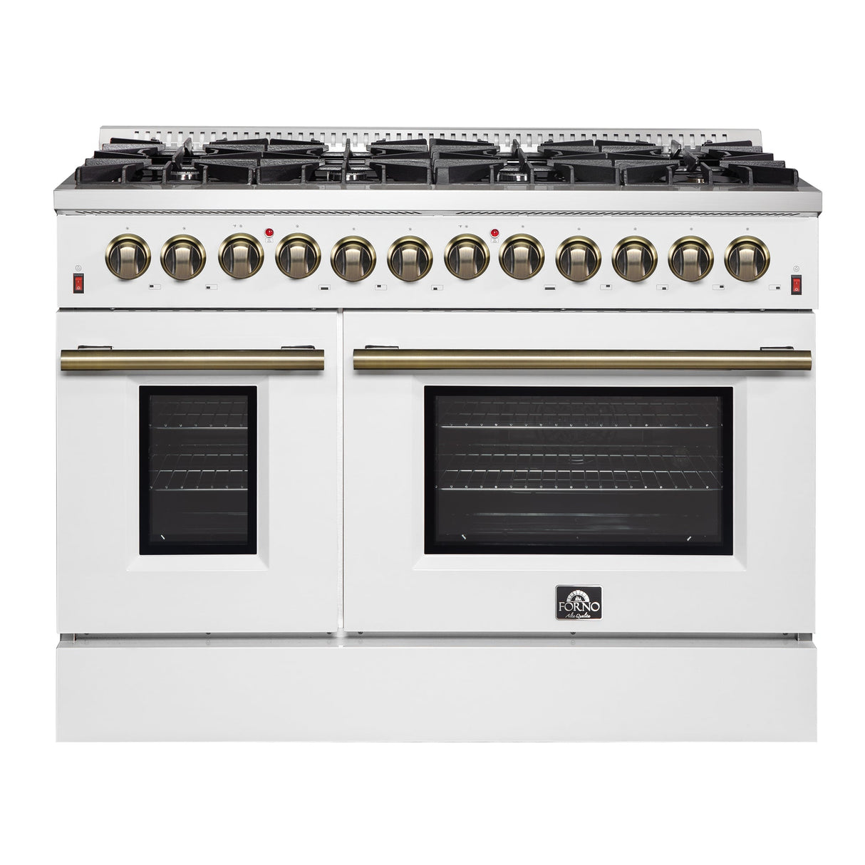 Forno Galiano Dual Fuel Range with Antique Brass Design, True Convection Oven
