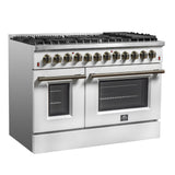 Forno Galiano Dual Fuel Range with Antique Brass Design, True Convection Oven