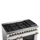 Forno Galiano Dual Fuel Range with Antique Brass Design, True Convection Oven