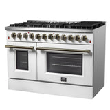 Forno Galiano Dual Fuel Range with Antique Brass Design, True Convection Oven